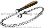 Quality dog leash with leather handle and Herm Sprenger chain and snap hook for American Bulldog