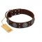 "Hypnotic Stones" FDT Artisan Brown Leather American Bulldog Collar with Chrome Plated Brooches and Square Studs