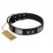 "Pitch Dark" FDT Artisan Black Leather American Bulldog Collar with Stars and Plates