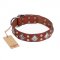 "Magic Squares" FDT Artisan Tan Leather American Bulldog Collar with Silver-like Decor