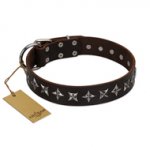 "Stars of Glory" FDT Artisan Brown Leather American Bulldog Collar for Comfortable Walking