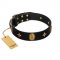 "Star Powder" FDT Artisan Black Leather American Bulldog Collar with Ovals and Stars - 1 1/2 inch Wide