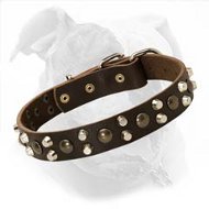 Fashion Adjustable Leather Collar with Pyramids and Studs for Daily American Bulldog Canine Walking and Training