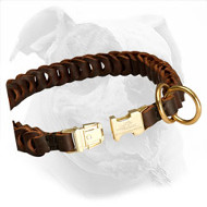 Braided Leather Choke Collar with Quick Release Buckle for American Bulldog