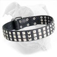 Silver Pyramid Leather American Bulldog Collar for Fashion Walking