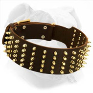 Super Wide Spiked Leather Collar for American Bulldog Walking