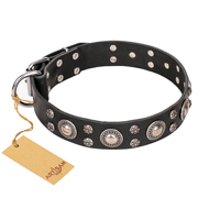 FDT Artisan 'Vintage Necklace' Studded Black Leather American Bulldog Collar - 1 1/2 inch (40mm) wide