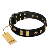 "Rare Dog" FDT Artisan Black Leather American Bulldog Collar with Old Bronze-like Dotted Studs and Tiles