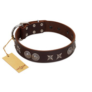 "Antique Style" Designer Handmade FDT Artisan Brown Leather American Bulldog Collar