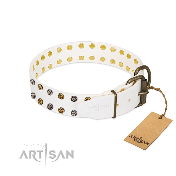 Stylish design full grain leather dog collar with corrosion proof decorations