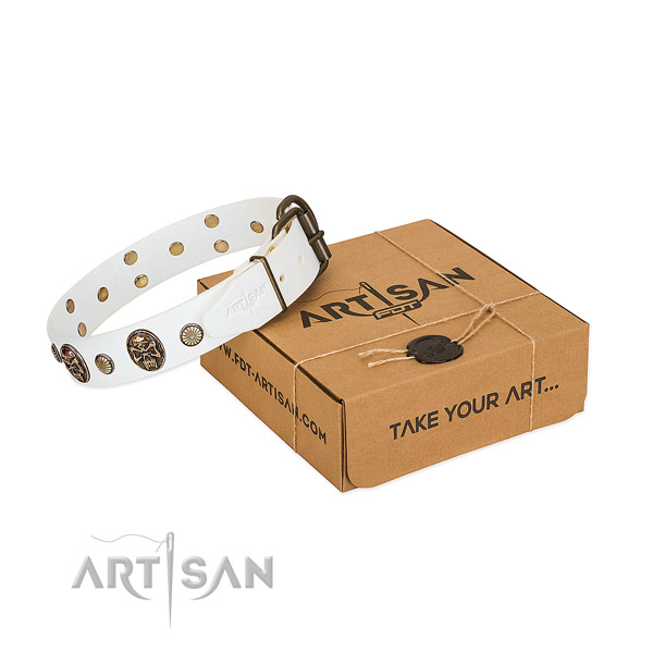 Reliable hardware on full grain natural leather dog collar for comfy wearing