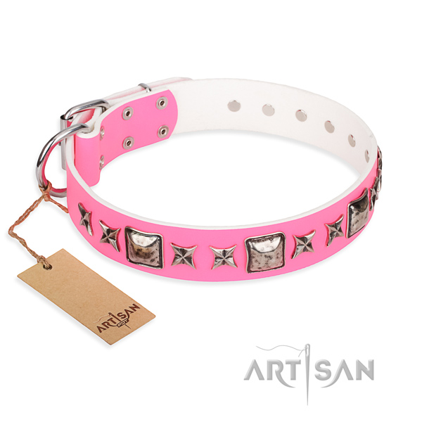 Full grain genuine leather dog collar made of reliable material with corrosion resistant D-ring