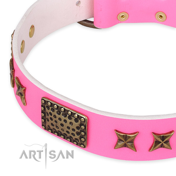 Natural genuine leather collar with reliable traditional buckle for your stylish doggie