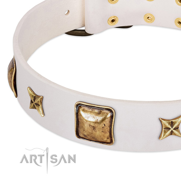 Reliable traditional buckle on full grain natural leather dog collar for your doggie