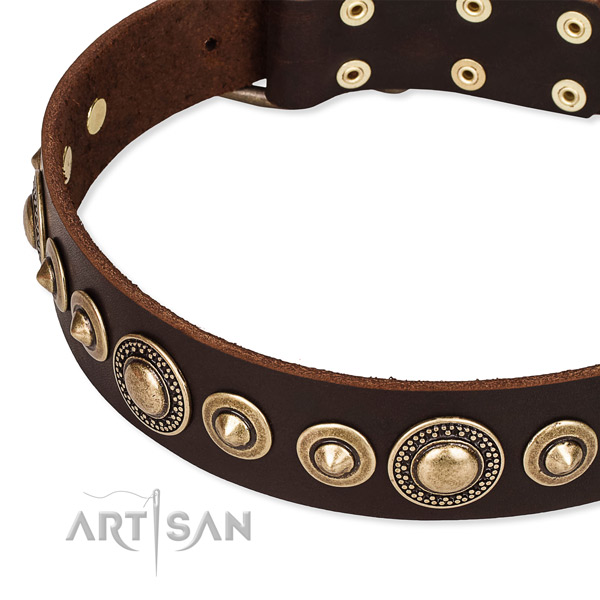 Flexible natural genuine leather dog collar handcrafted for your impressive dog