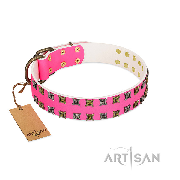 Full grain genuine leather collar with significant decorations for your four-legged friend