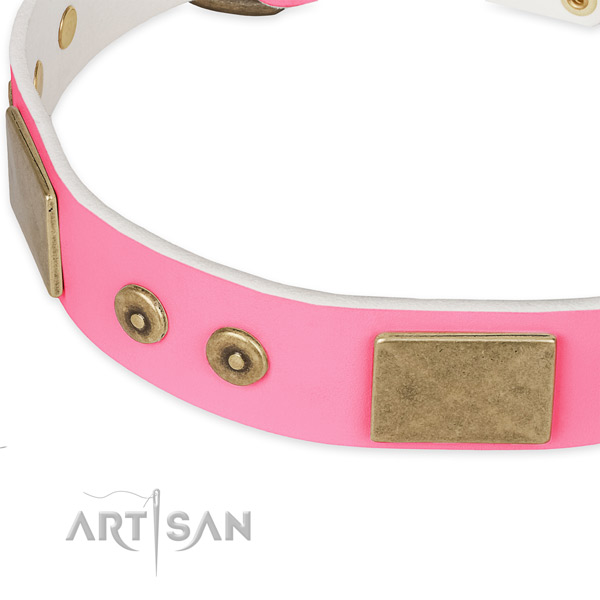 Full grain genuine leather dog collar with studs for comfy wearing