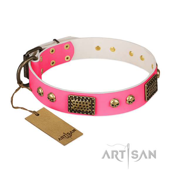 Easy adjustable full grain natural leather dog collar for basic training your canine