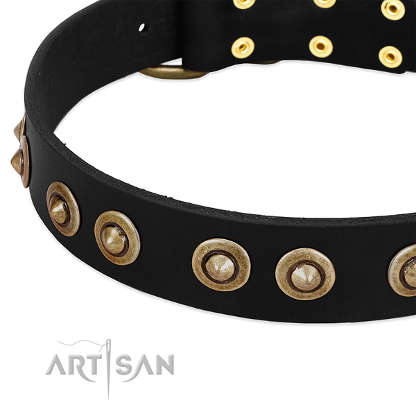 Rust resistant D-ring on full grain leather dog collar for your doggie