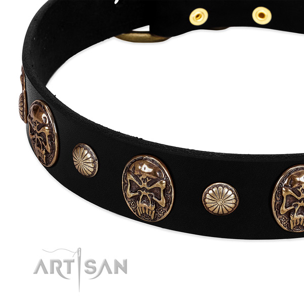 Genuine leather dog collar with trendy decorations