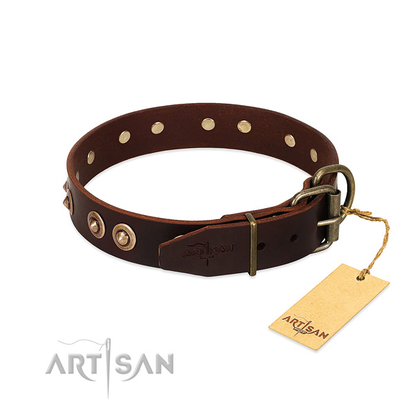 Rust resistant D-ring on full grain natural leather dog collar for your canine