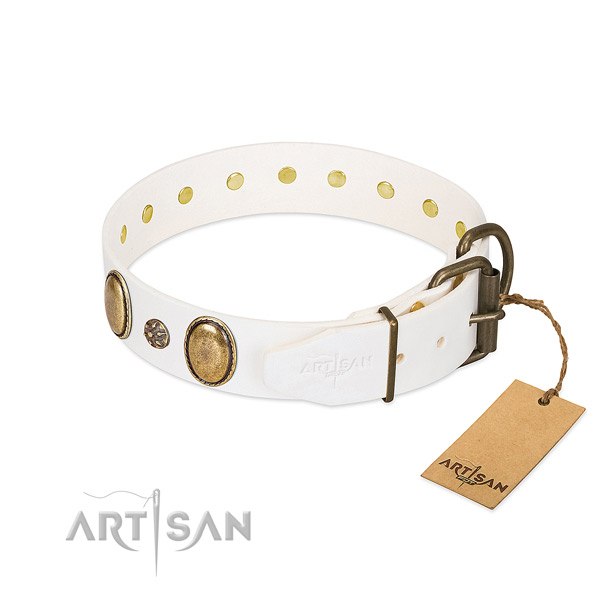 Handy use soft to touch natural genuine leather dog collar