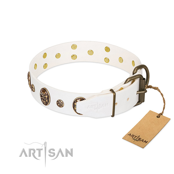 Strong traditional buckle on full grain natural leather dog collar for your dog