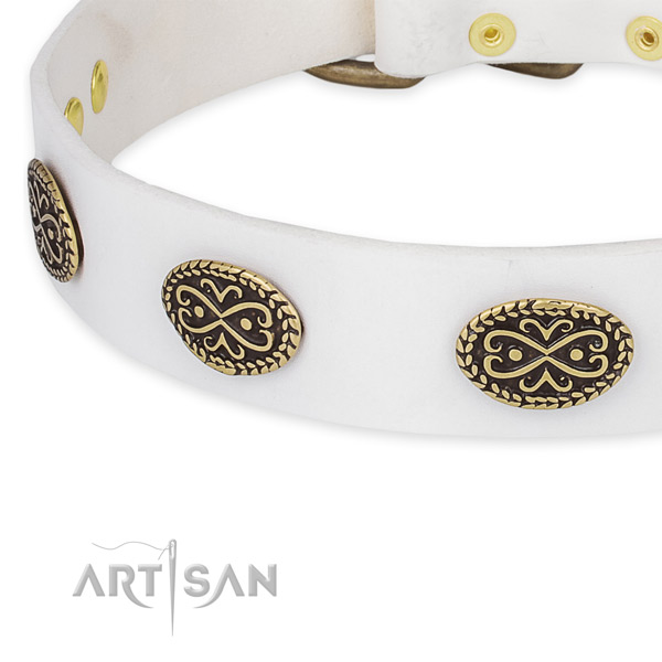 Embellished full grain genuine leather collar for your attractive doggie