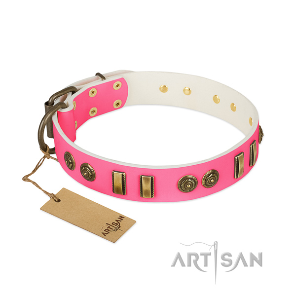 Decorated full grain leather collar for your pet