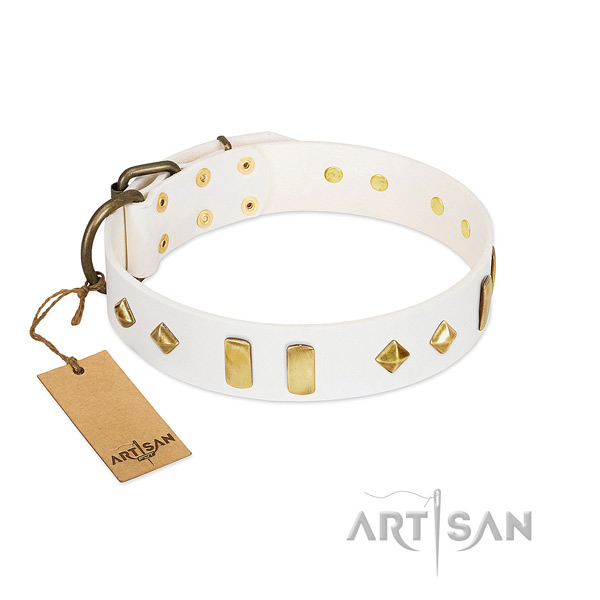 Handy use high quality full grain leather dog collar with decorations