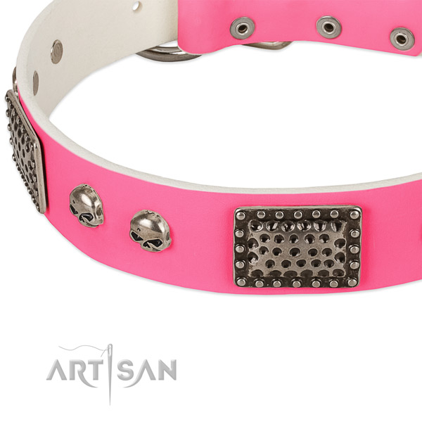 Durable decorations on genuine leather dog collar for your canine