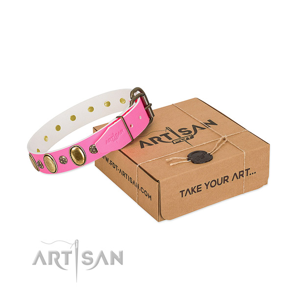 Best quality natural leather dog collar with durable D-ring