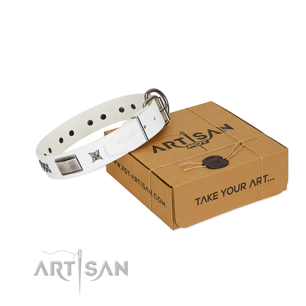 Embellished collar of natural leather for your beautiful pet