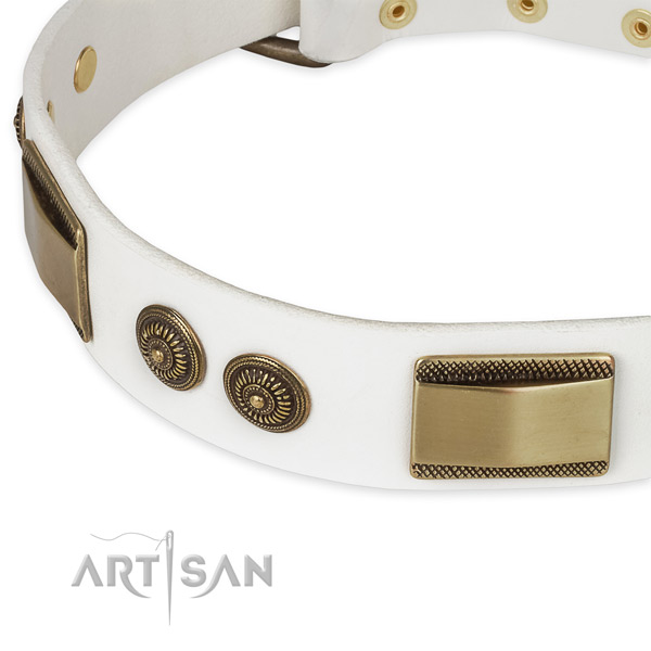 Reliable fittings on full grain natural leather dog collar for your doggie