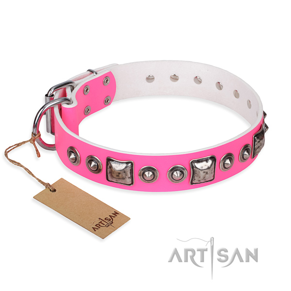 Full grain natural leather dog collar made of top rate material with strong D-ring