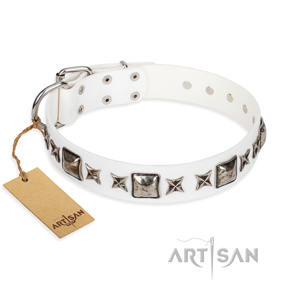 Full grain leather dog collar made of top notch material with rust-proof hardware