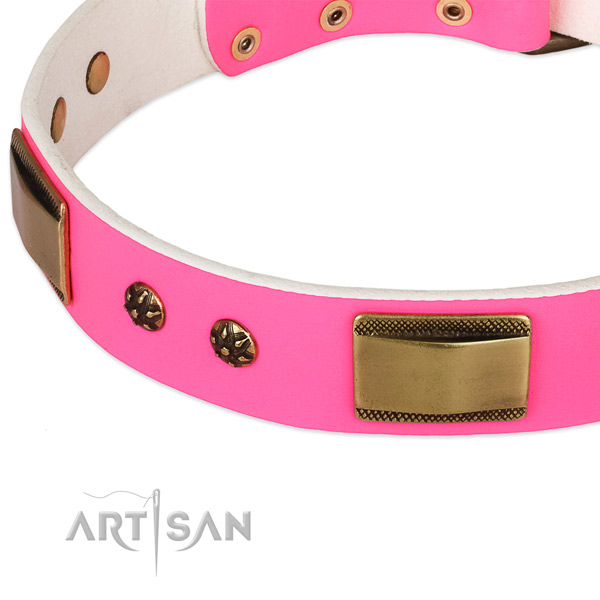 Rust-proof buckle on full grain natural leather dog collar for your doggie