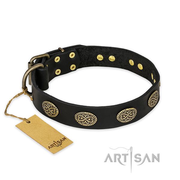 Fine quality full grain leather dog collar with rust-proof D-ring