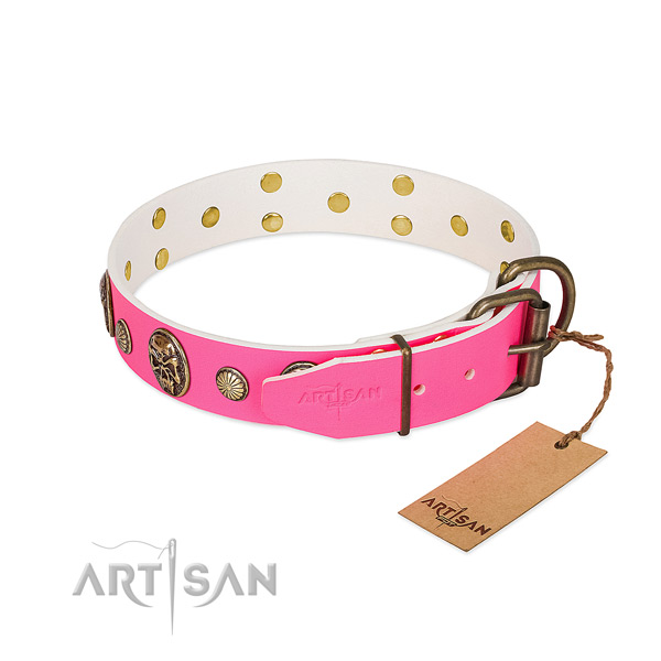 Corrosion proof hardware on full grain genuine leather dog collar for your doggie