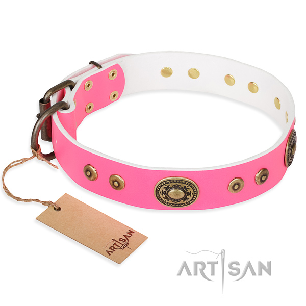 Full grain genuine leather dog collar made of reliable material with rust resistant buckle