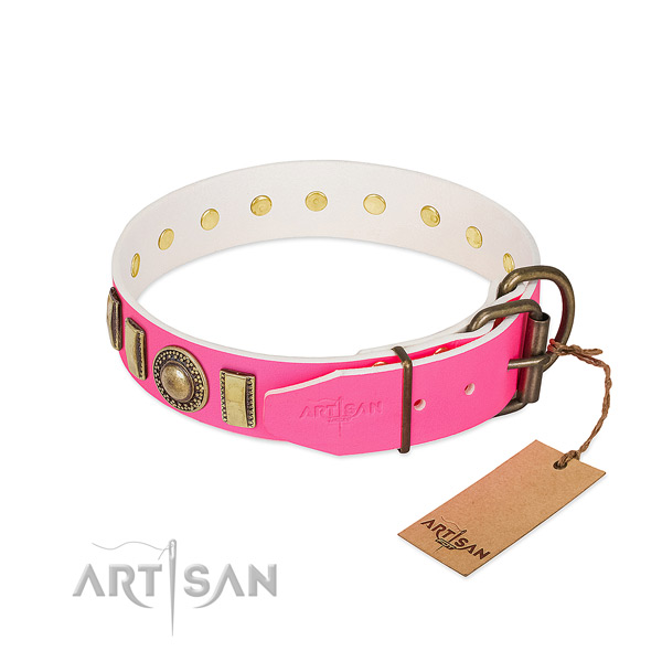 Gentle to touch full grain genuine leather dog collar crafted for your canine