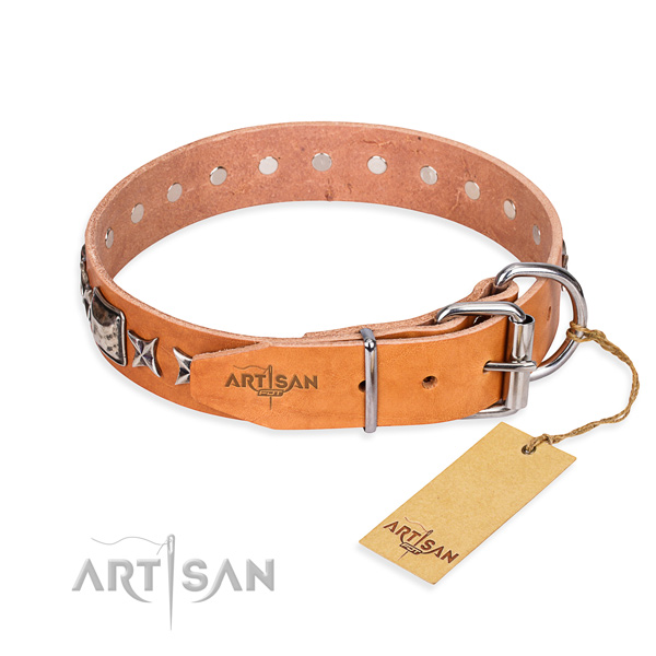 Quality studded dog collar of full grain natural leather