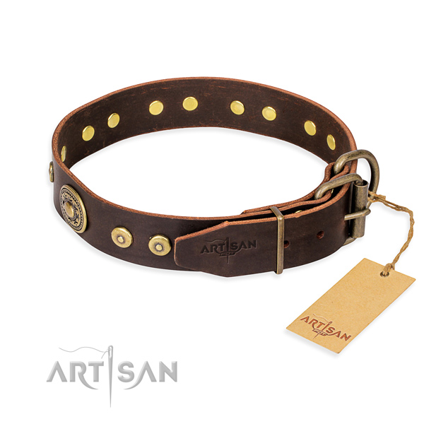 Full grain genuine leather dog collar made of flexible material with rust-proof embellishments