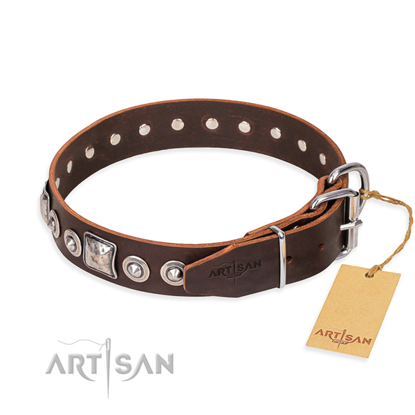 Genuine leather dog collar made of high quality material with rust-proof adornments