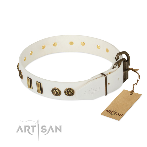 Strong hardware on full grain leather dog collar for your four-legged friend