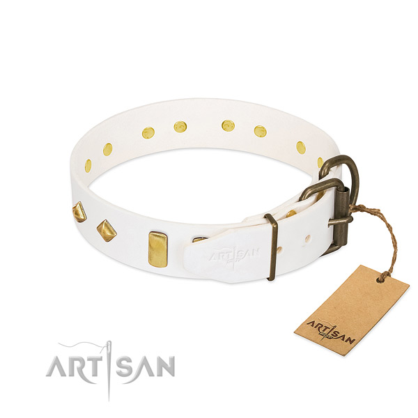 Soft natural leather dog collar with rust resistant hardware