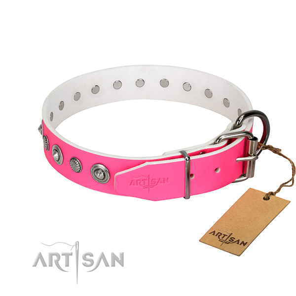 Durable full grain natural leather dog collar with inimitable studs