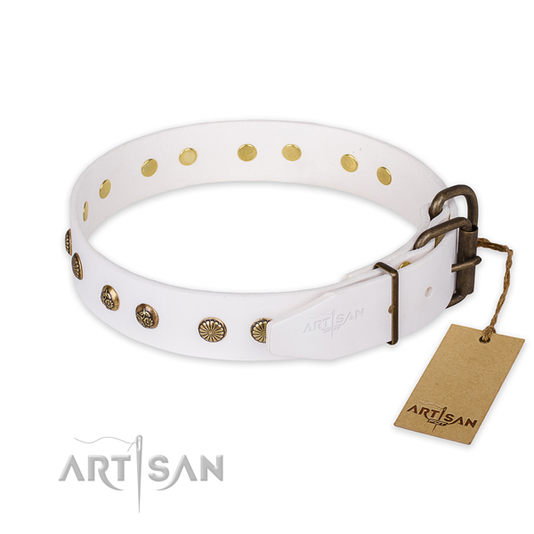 Corrosion proof hardware on leather collar for your impressive pet
