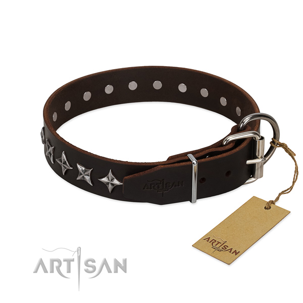 Comfy wearing embellished dog collar of best quality leather