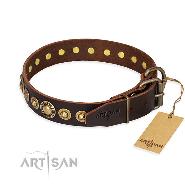 High quality full grain natural leather dog collar made for comfy wearing